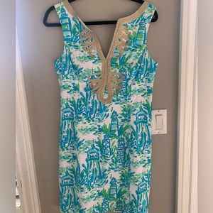 Lily Pulitzer sundress with Gold Embellished Neckline